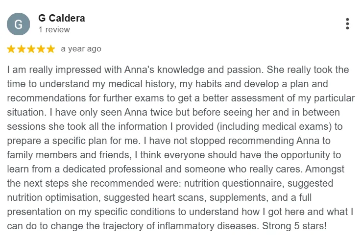 Five-star Google review by G Caldera