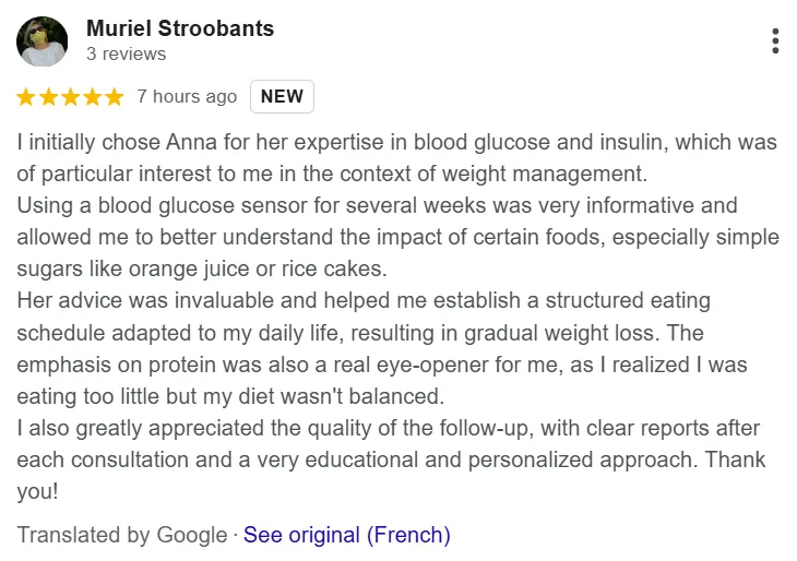 Five-star Google review by Muriel Stroobants