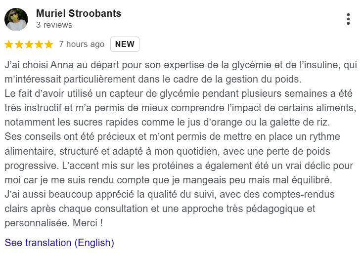 Avis Google 5 étoiles de Muriel Stroobants
